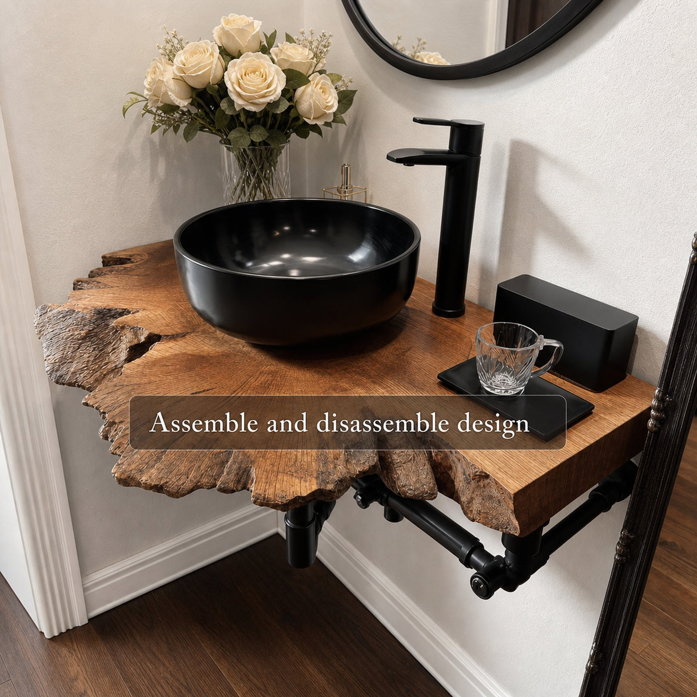 Midcentury Floating Shelf Narrow Vanity Powder Room - product view 5