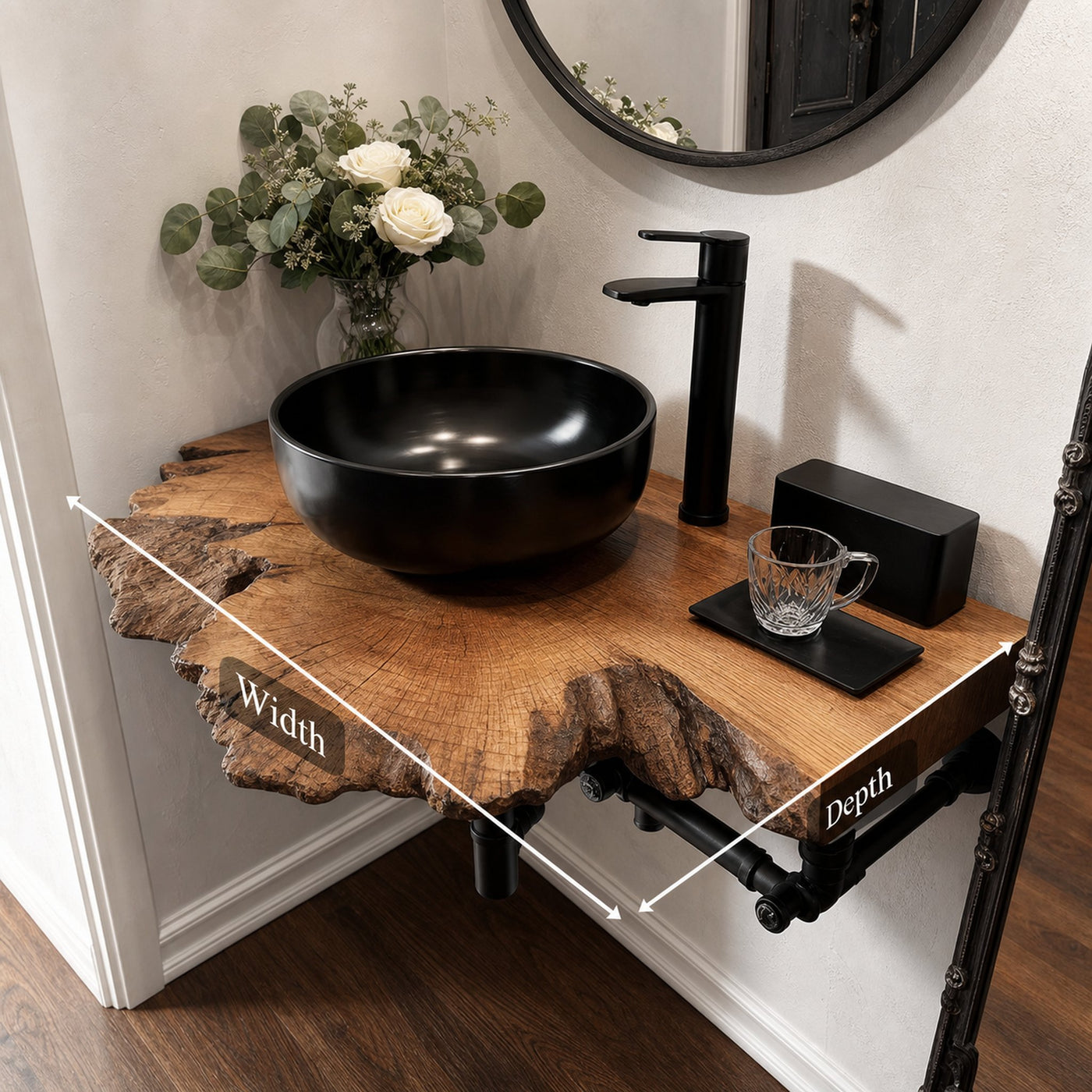 Midcentury Floating Shelf Narrow Vanity Powder Room - product view 6