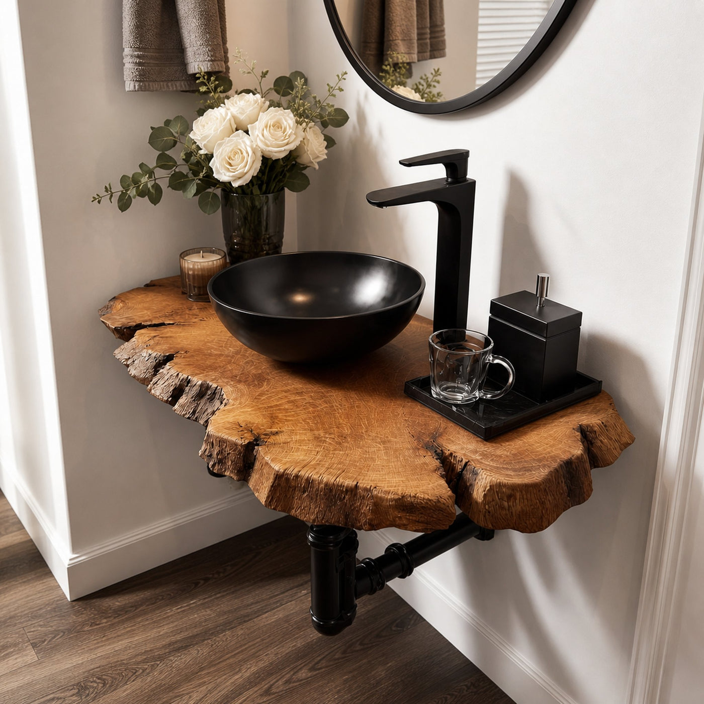 Midcentury Floating Shelf Narrow Vanity Washroom