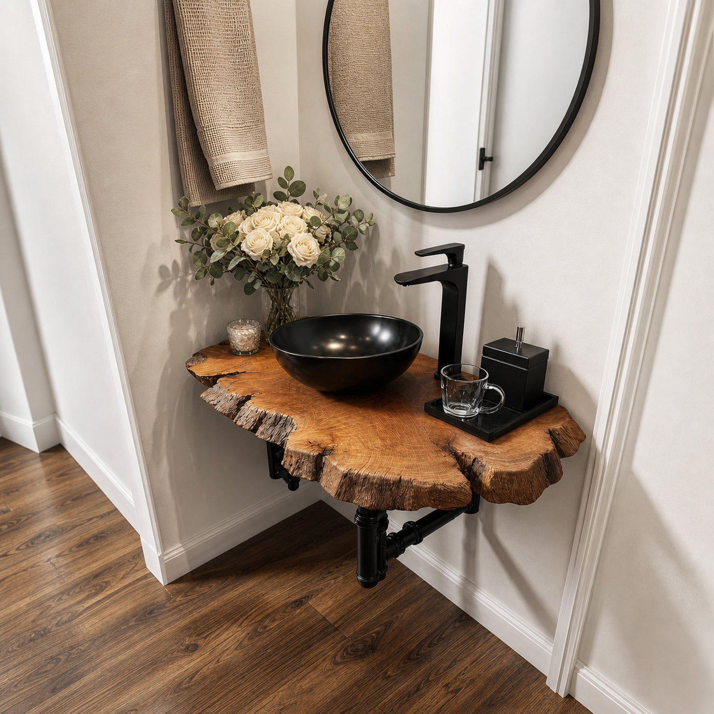 Midcentury Floating Shelf Narrow Vanity Washroom - product view 2