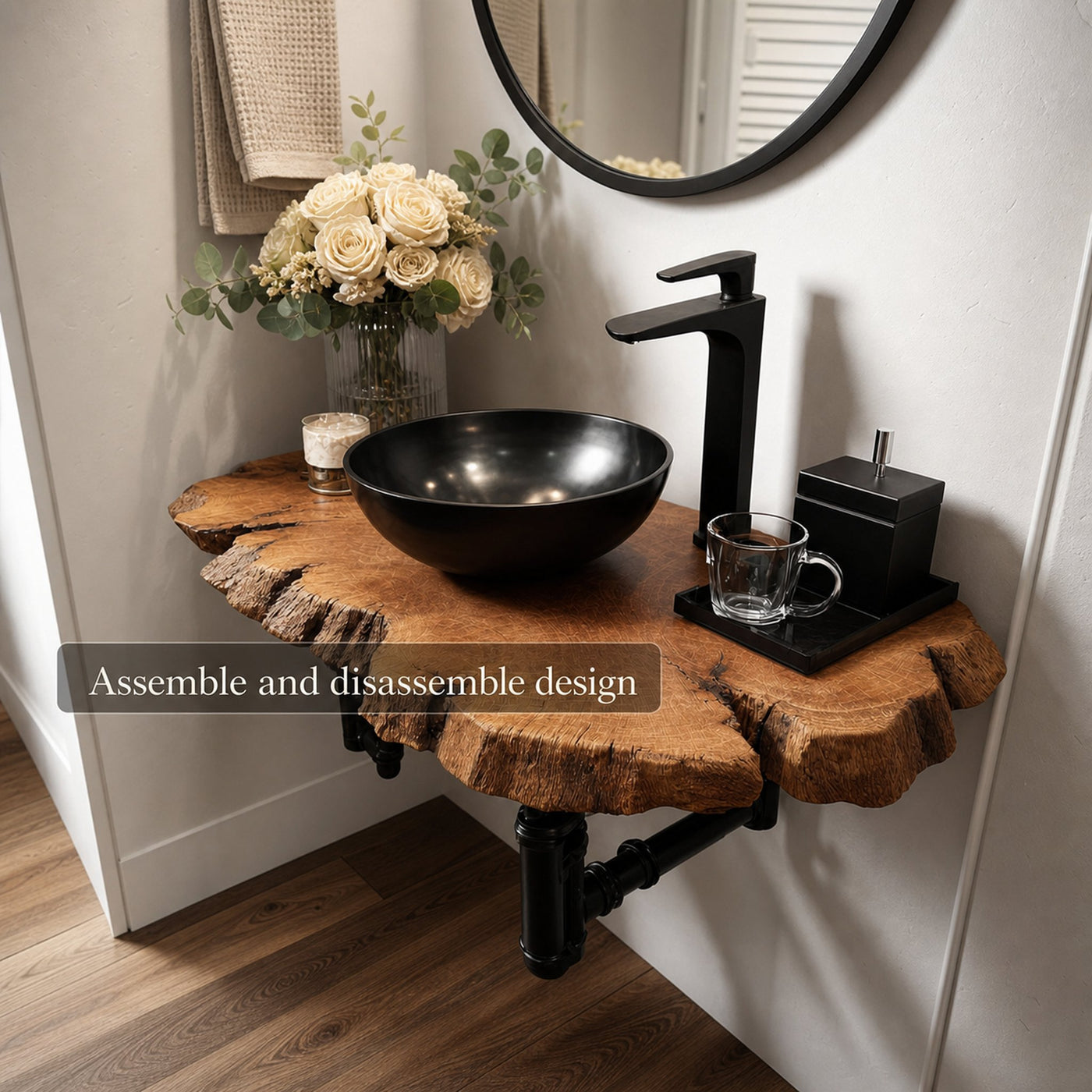Midcentury Floating Shelf Narrow Vanity Washroom - product view 5