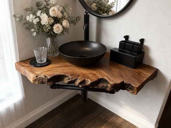 Midcentury Floating Shelf Narrow Washroom