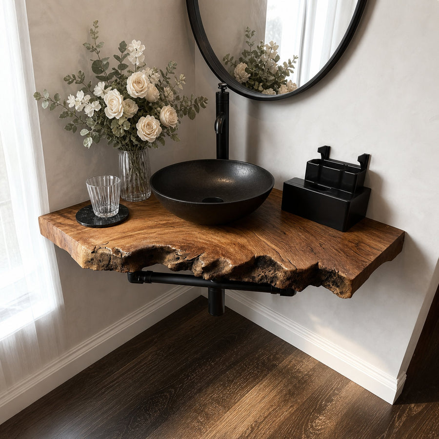 Midcentury Floating Shelf Narrow Washroom