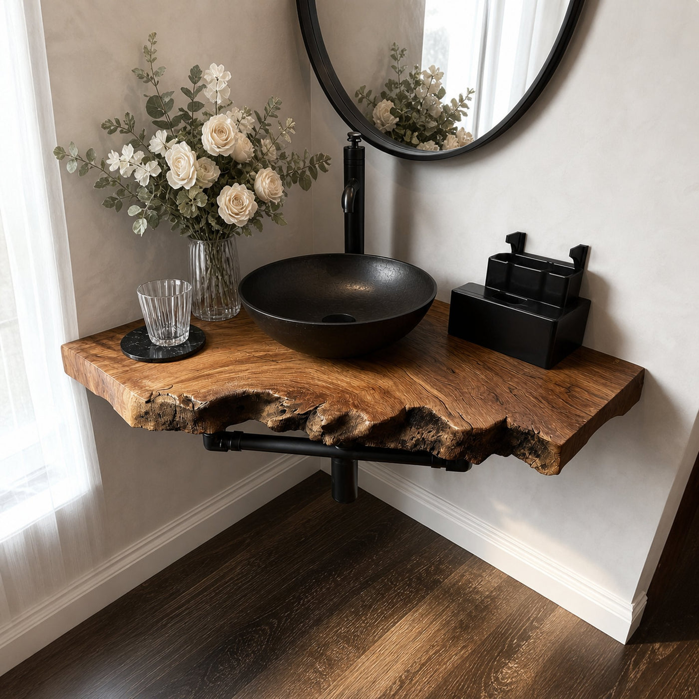 Midcentury Floating Shelf Narrow Washroom