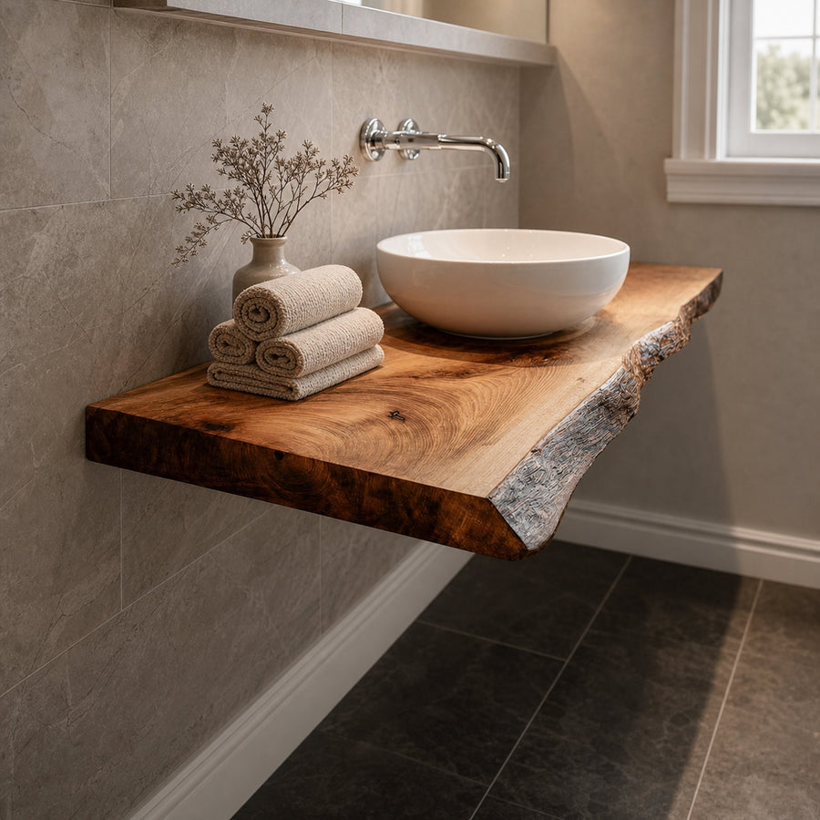 Midcentury Floating Shelf Natural Edge Bathroom