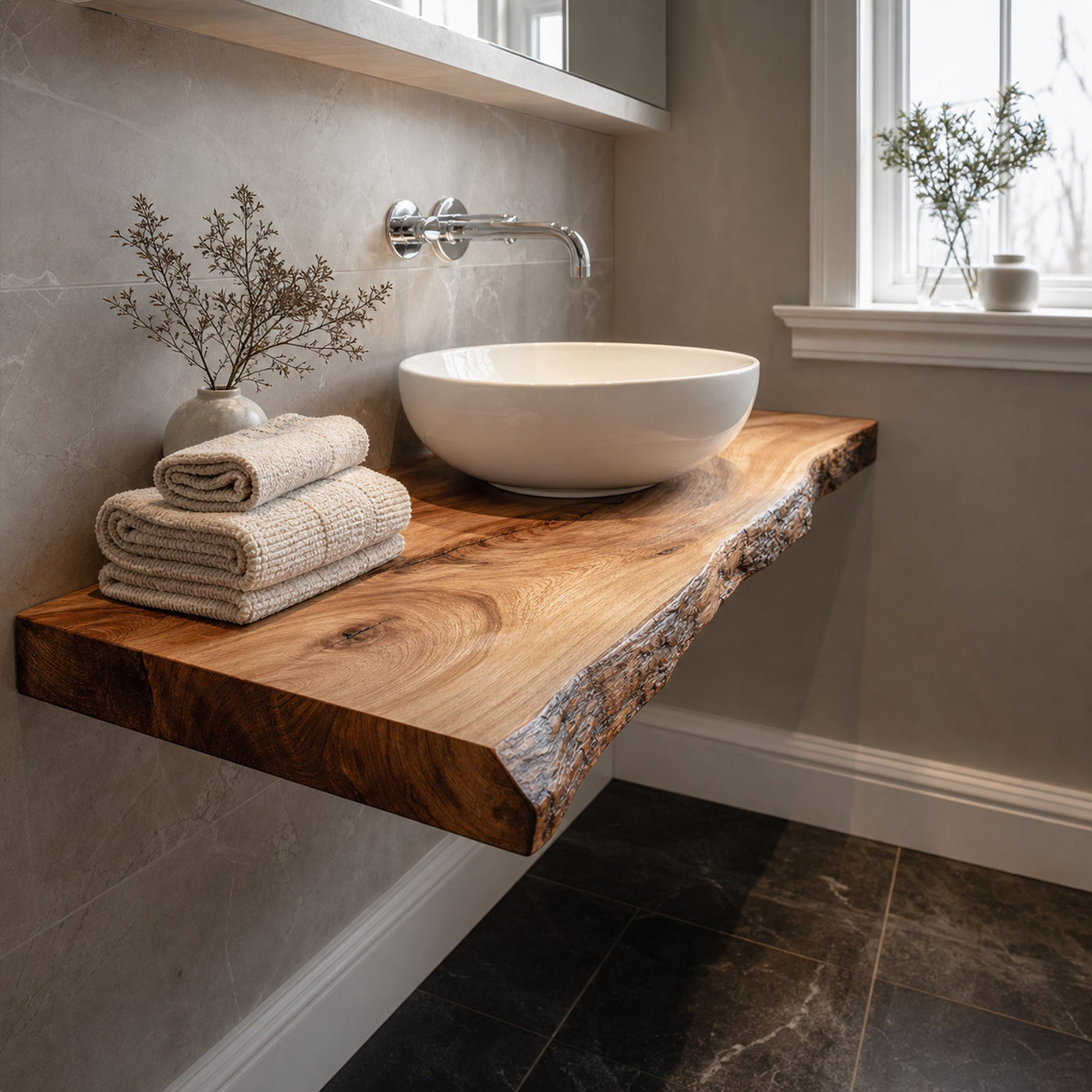 Midcentury Floating Shelf Natural Edge Bathroom - product view 2