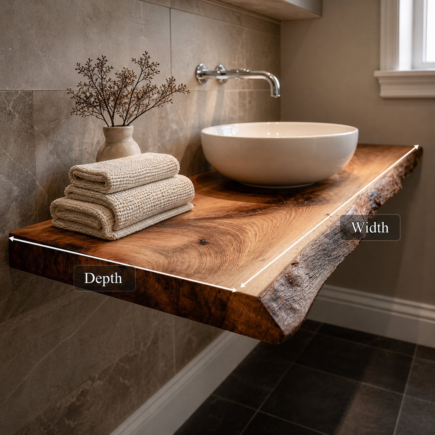 Midcentury Floating Shelf Natural Edge Bathroom - product view 5