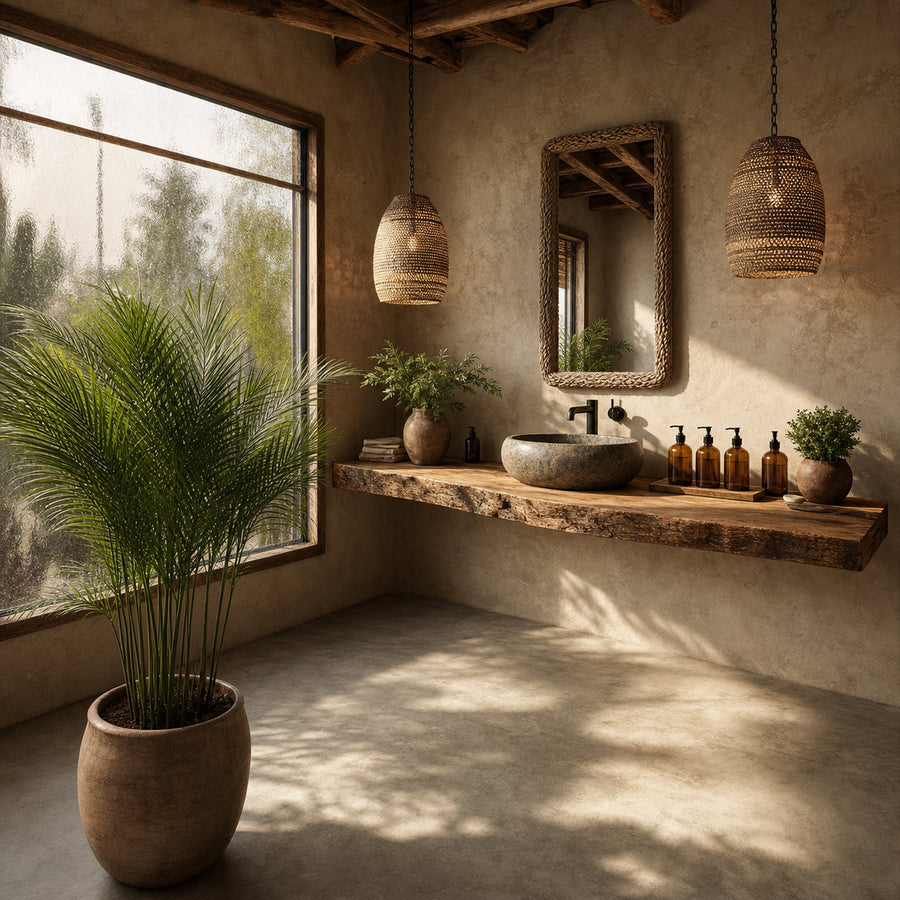 Midcentury Floating Shelf Natural Edge Bathroom