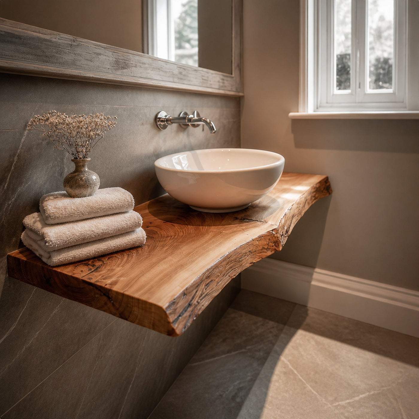 Midcentury Floating Shelf Natural Edge Powder Room - product view 2