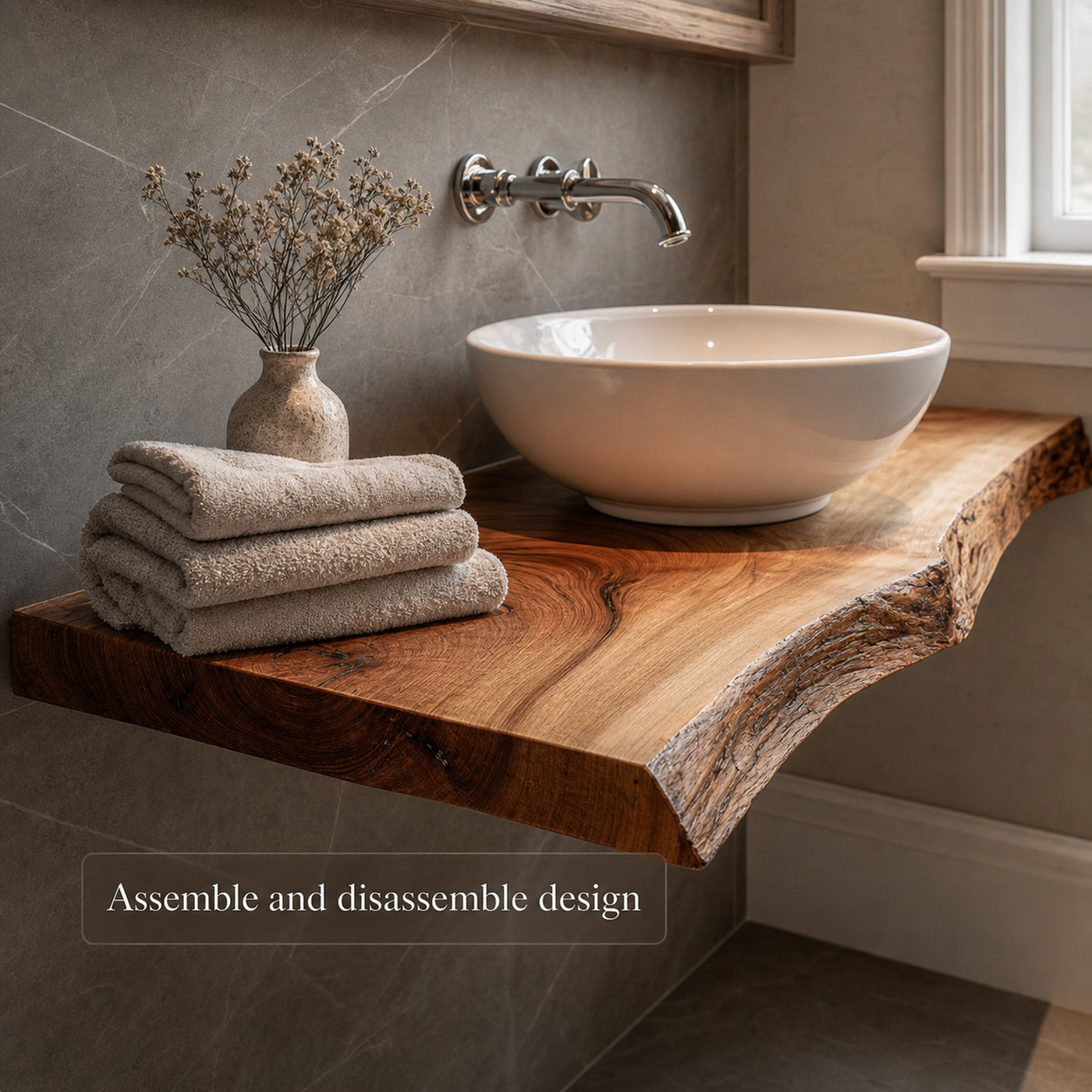 Midcentury Floating Shelf Natural Edge Powder Room - product view 4