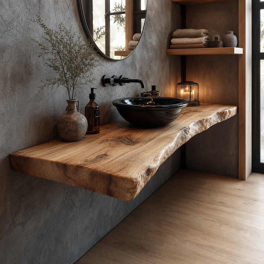 Midcentury Floating Shelf Natural Edge Vanity Bathroom