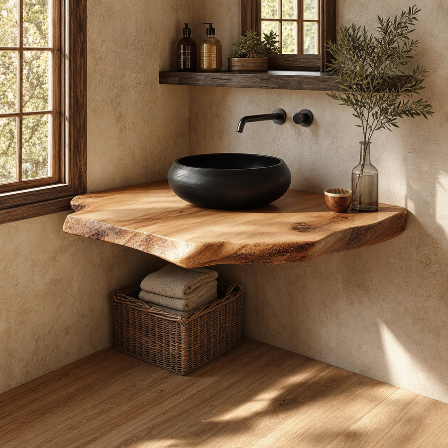 Midcentury Floating Shelf Natural Edge Vanity Powder Room