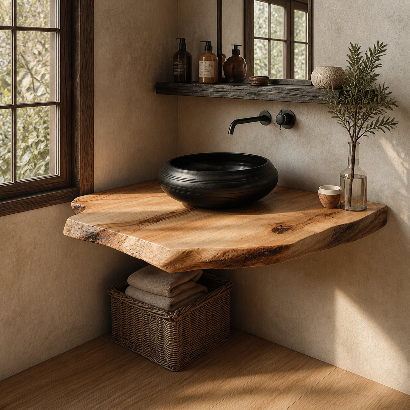 Midcentury Floating Shelf Natural Edge Vanity Powder Room - product view 2
