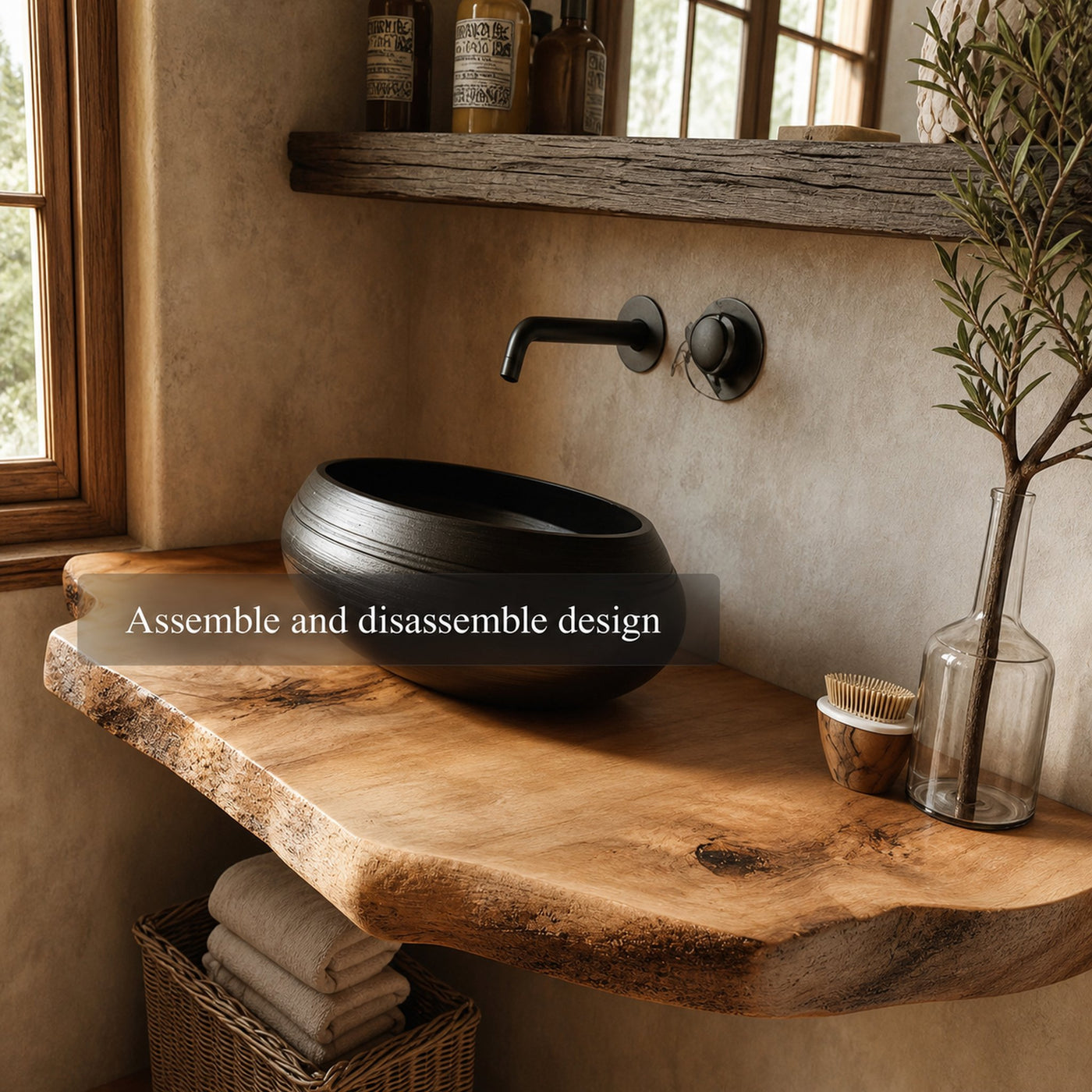 Midcentury Floating Shelf Natural Edge Vanity Powder Room - product view 3