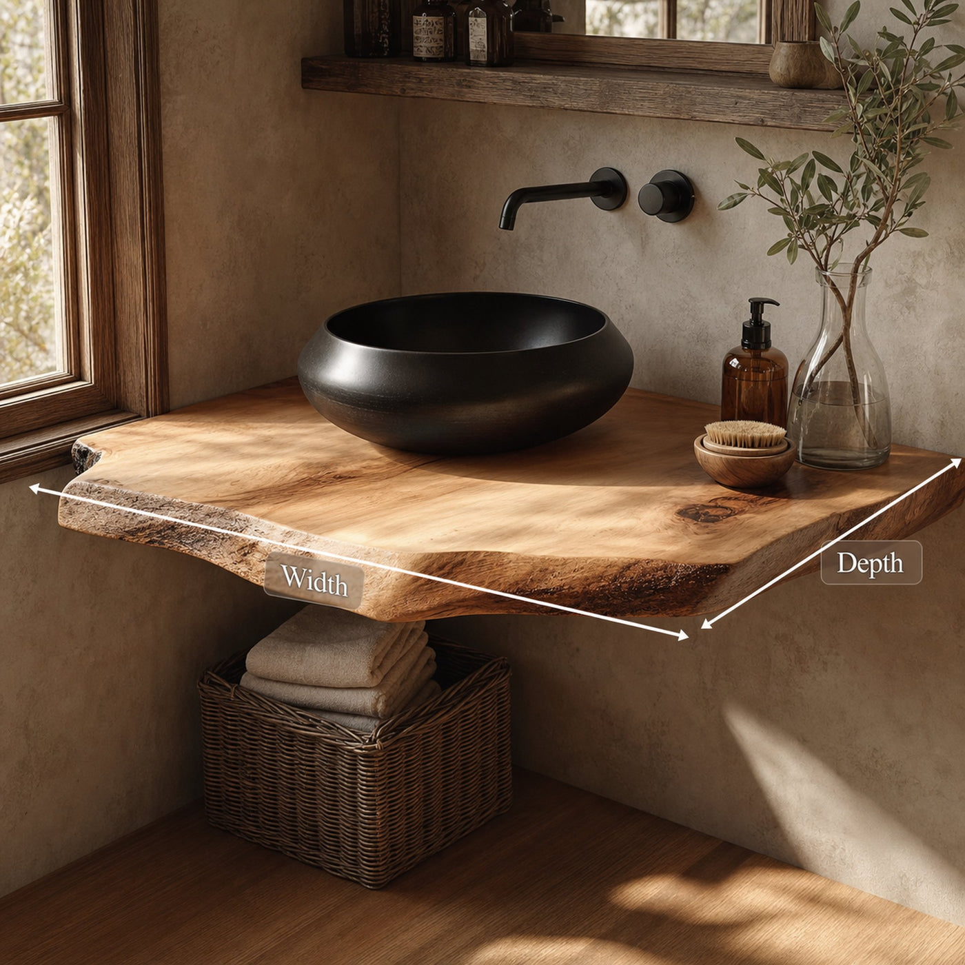 Midcentury Floating Shelf Natural Edge Vanity Powder Room - product view 5