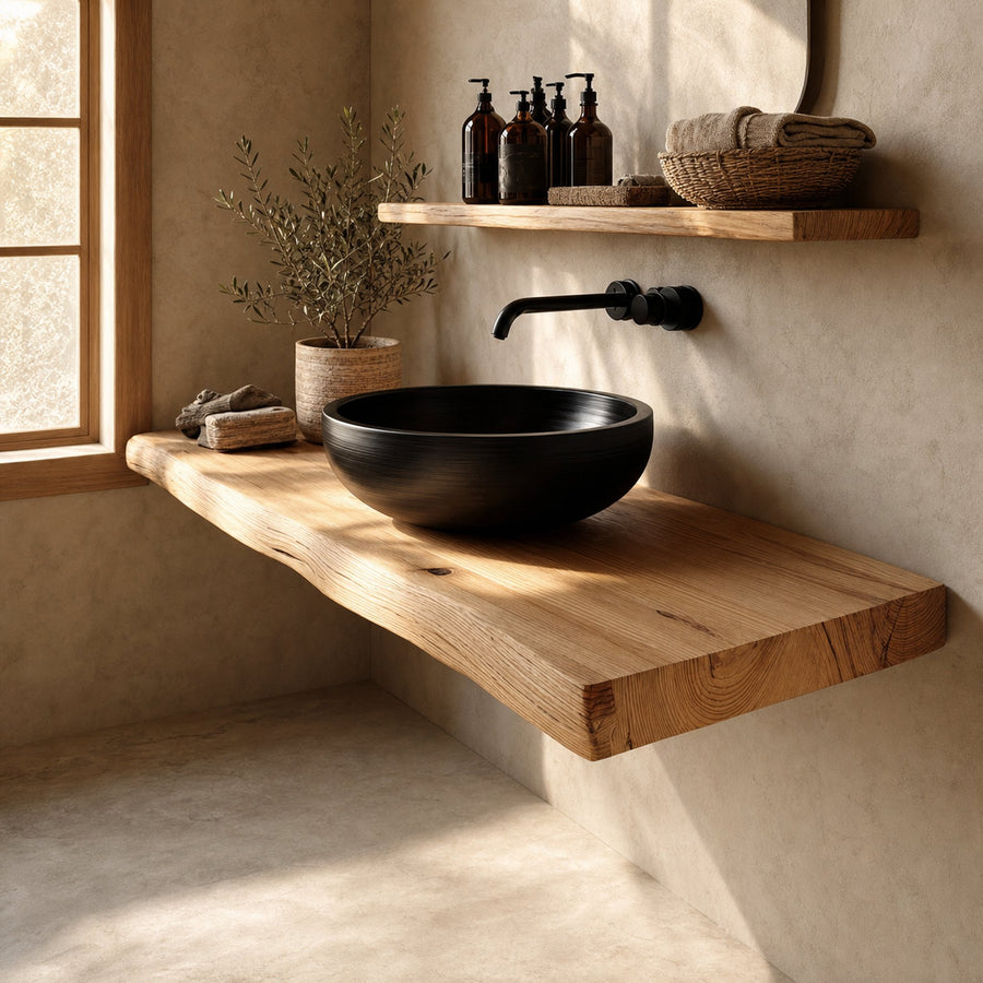 Midcentury Floating Shelf Natural Edge Vanity Wash Room