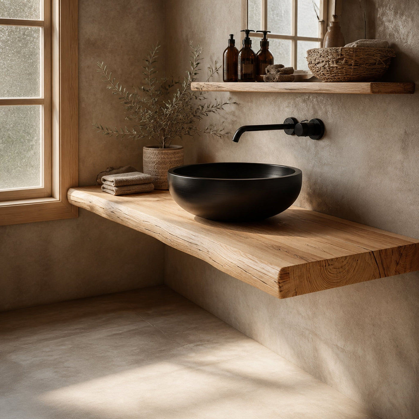 Midcentury Floating Shelf Natural Edge Vanity Wash Room - product view 2
