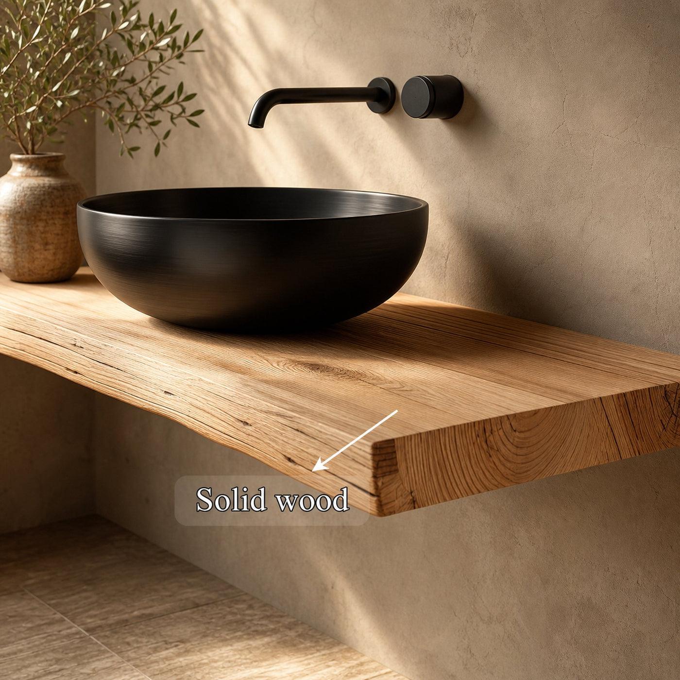 Midcentury Floating Shelf Natural Edge Vanity Wash Room - product view 3