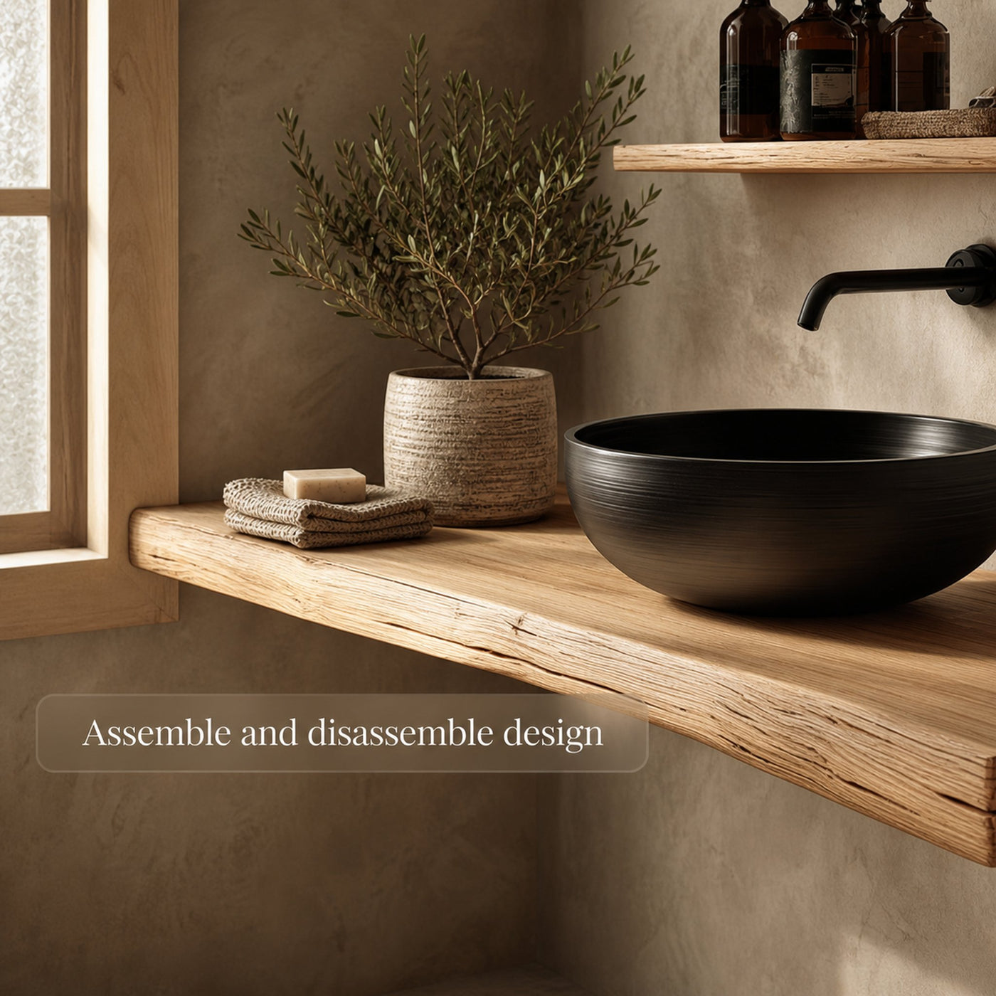 Midcentury Floating Shelf Natural Edge Vanity Wash Room - product view 4
