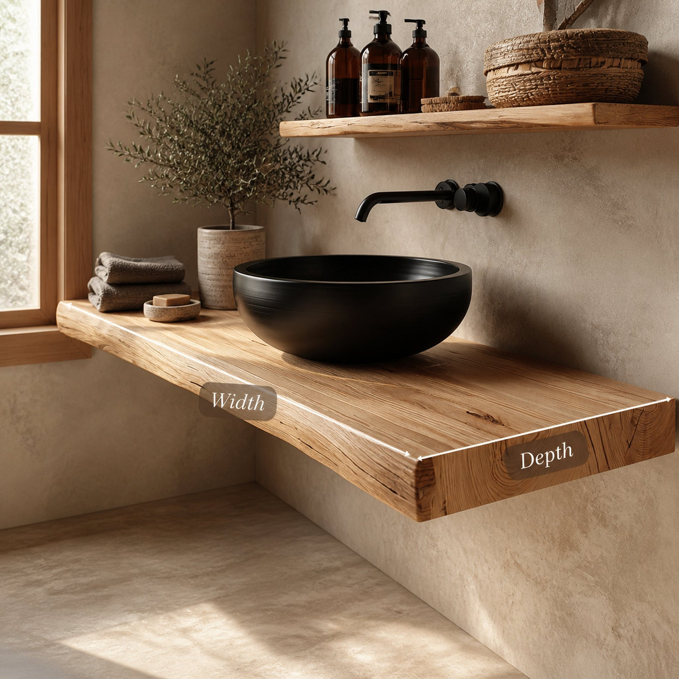 Midcentury Floating Shelf Natural Edge Vanity Wash Room - product view 5