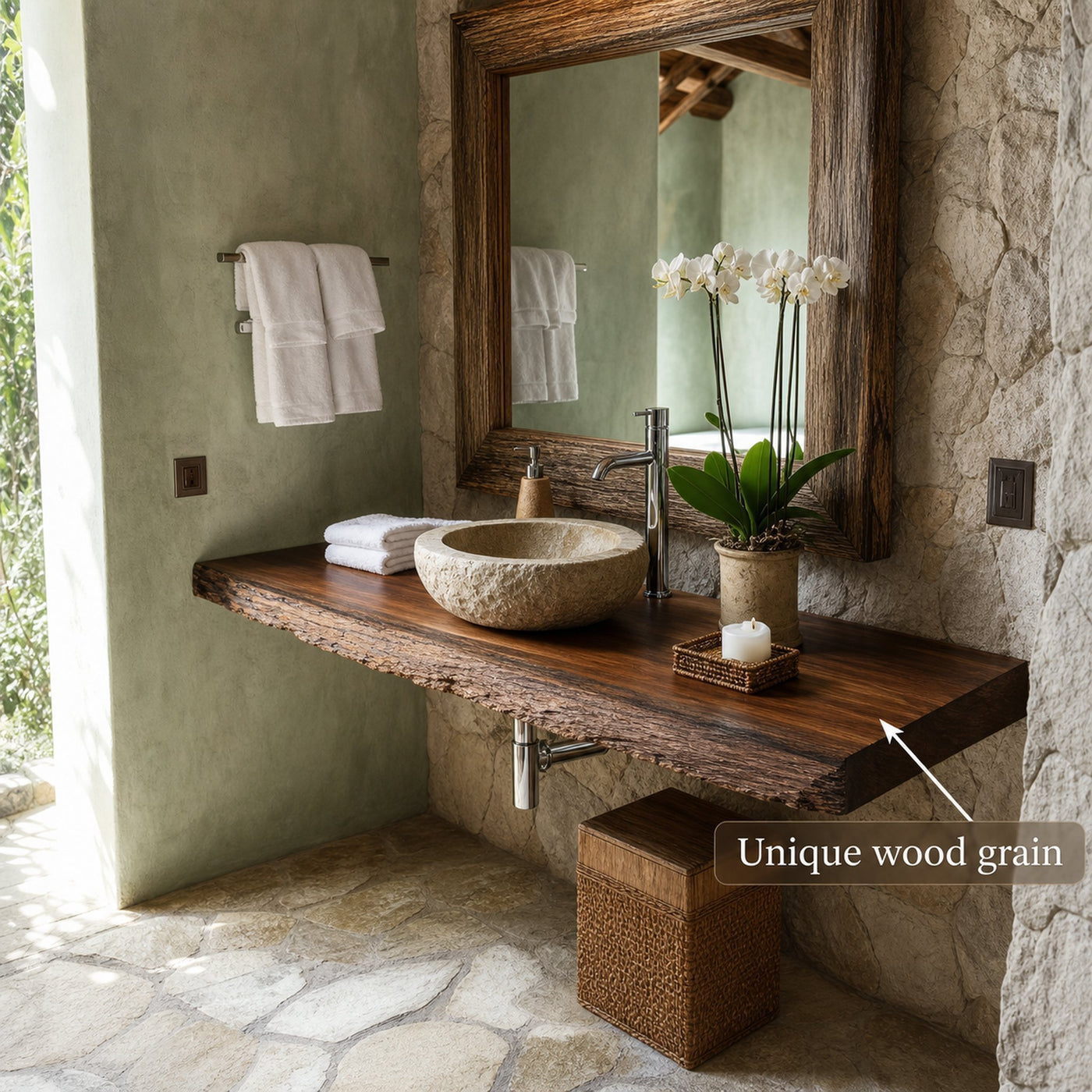 Midcentury Floating Shelf Solid Wood Vanity Bathroom - product view 2
