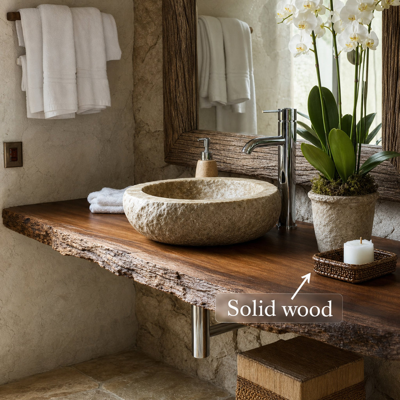 Midcentury Floating Shelf Solid Wood Vanity Bathroom - product view 3