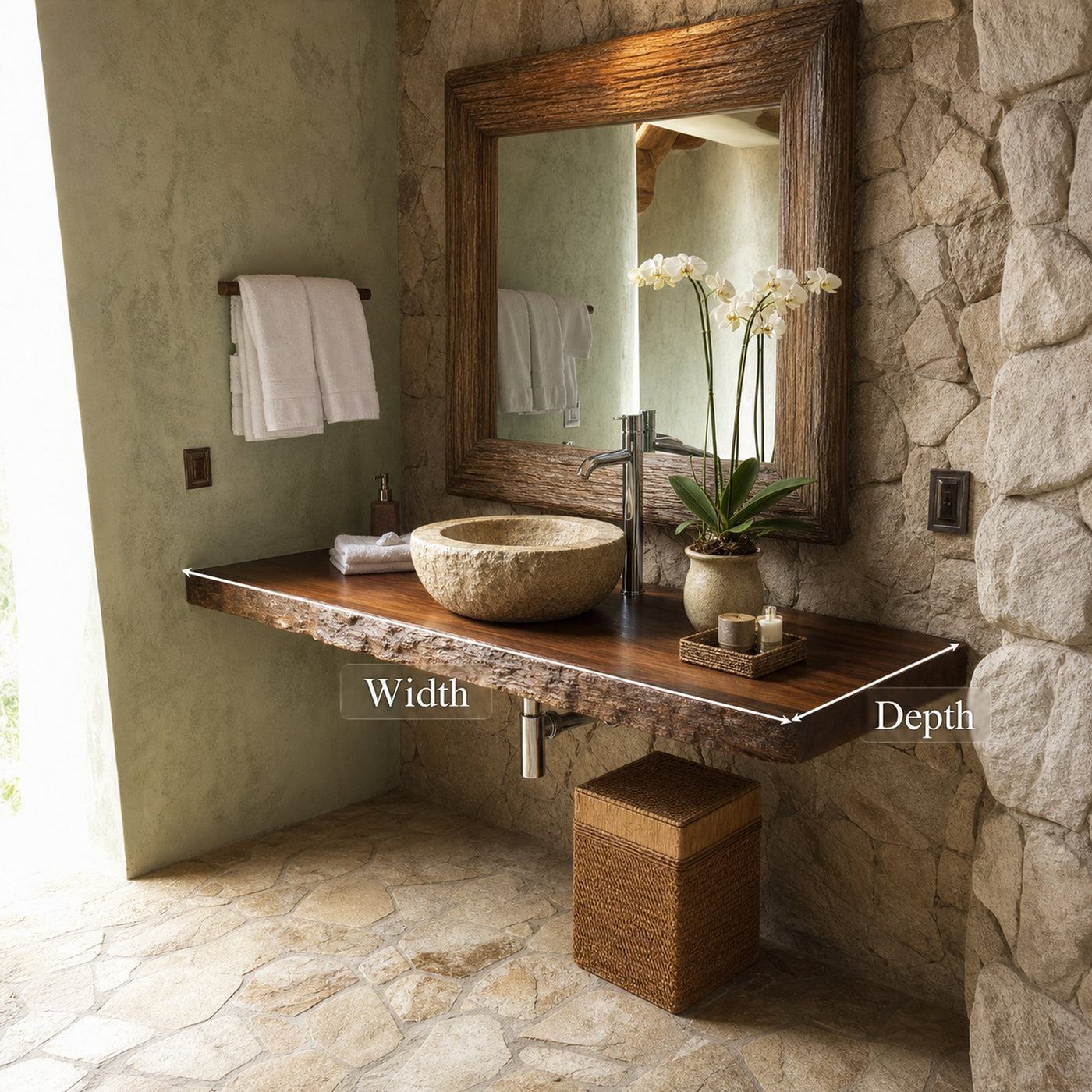 Midcentury Floating Shelf Solid Wood Vanity Bathroom - product view 4