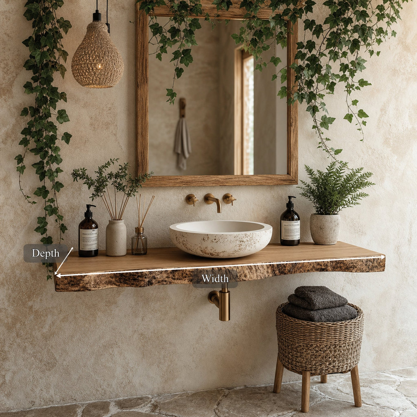 Midcentury Floating Shelf Vanity Natural Finish Bathroom - product view 6