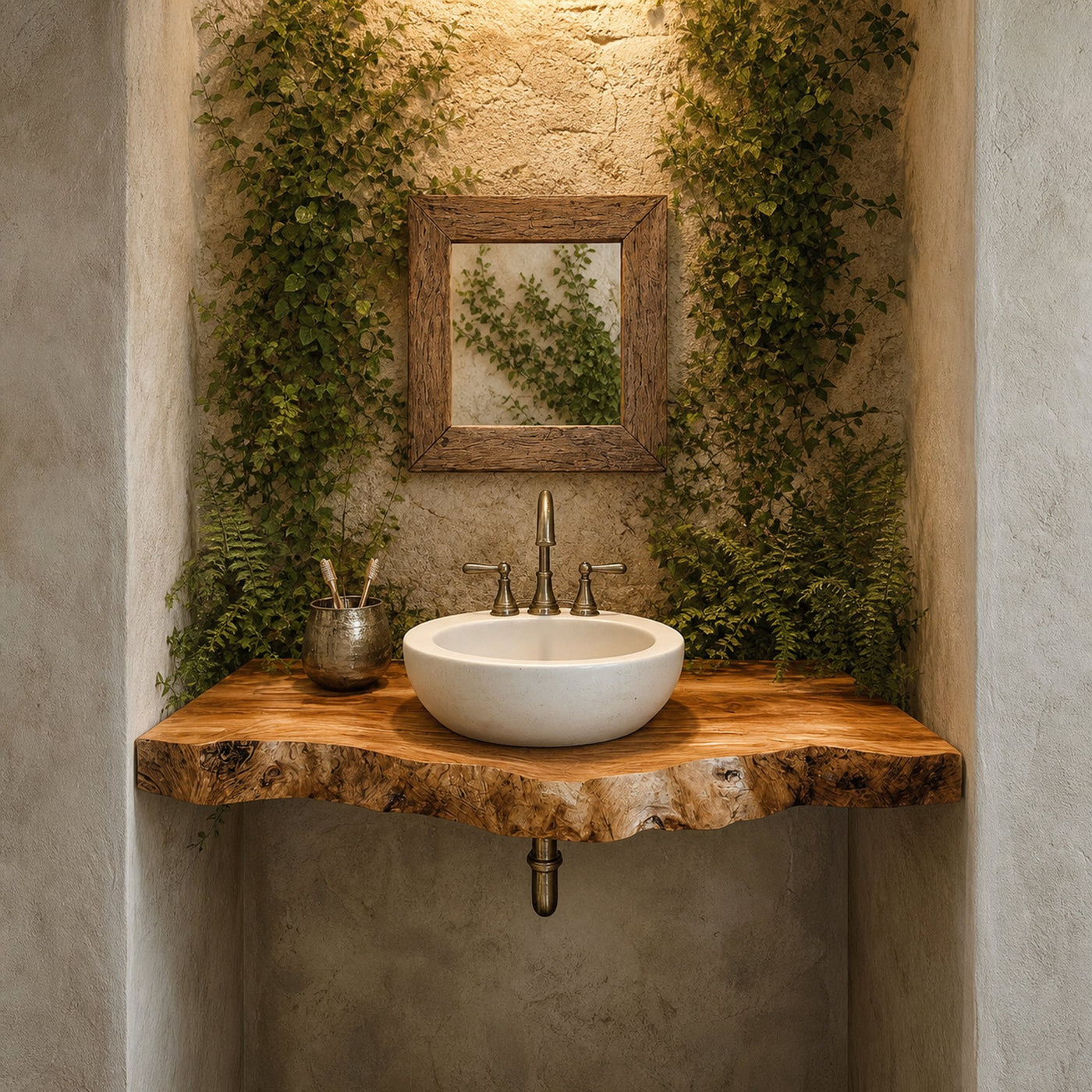 Midcentury Floating Shelf Vanity Powder Room