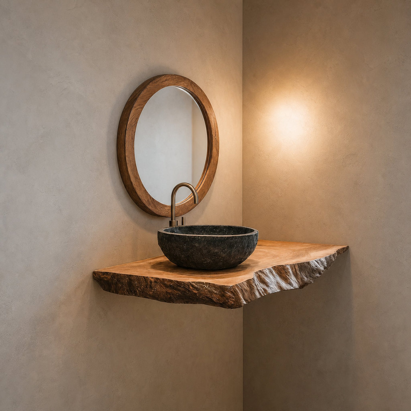 Midcentury Floating Shelf Vanity Washroom
