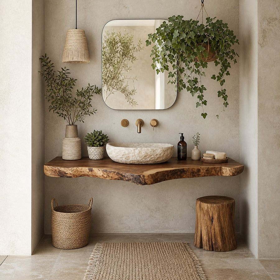Midcentury Live Edge Shelf Vanity Bathroom