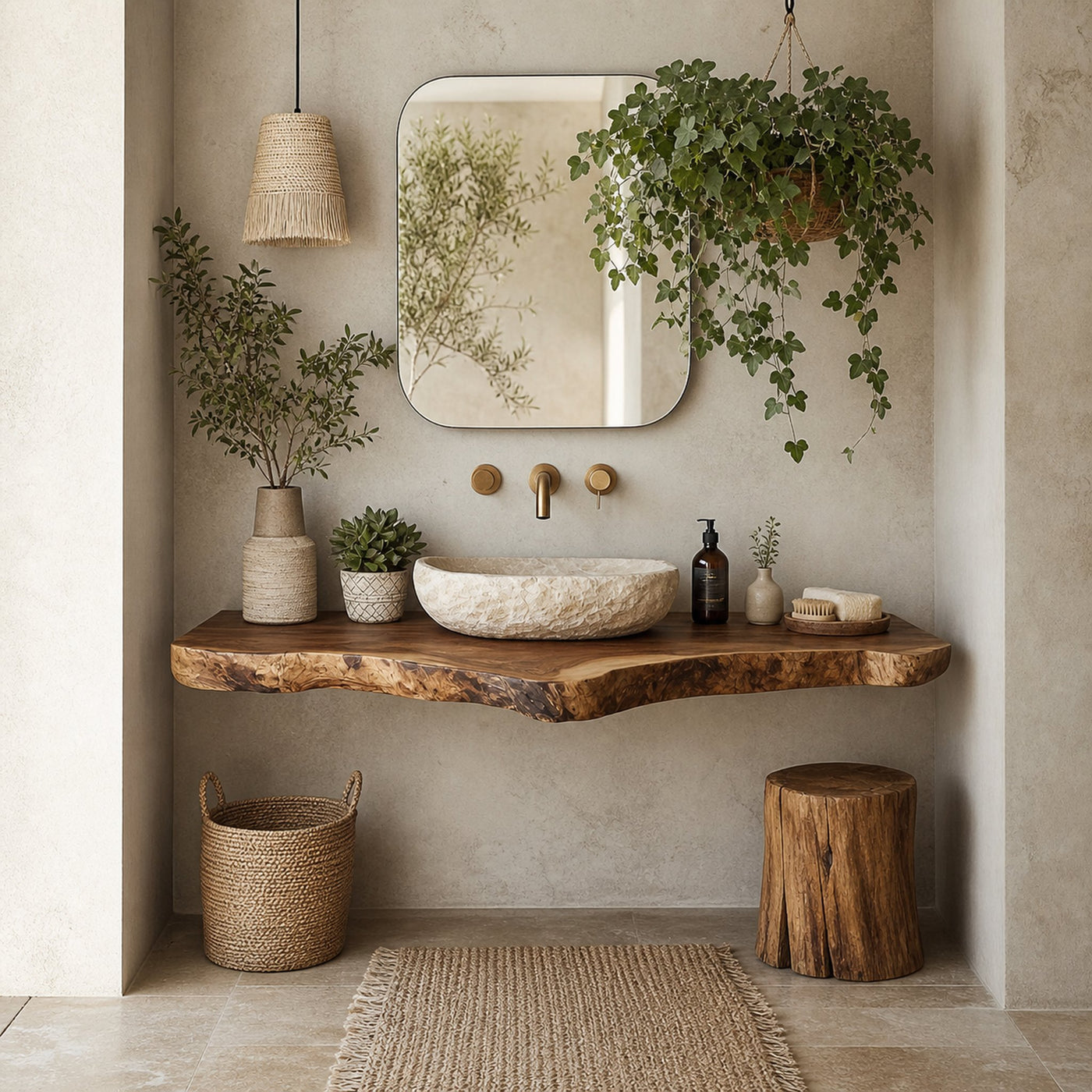 Midcentury Live Edge Shelf Vanity Bathroom