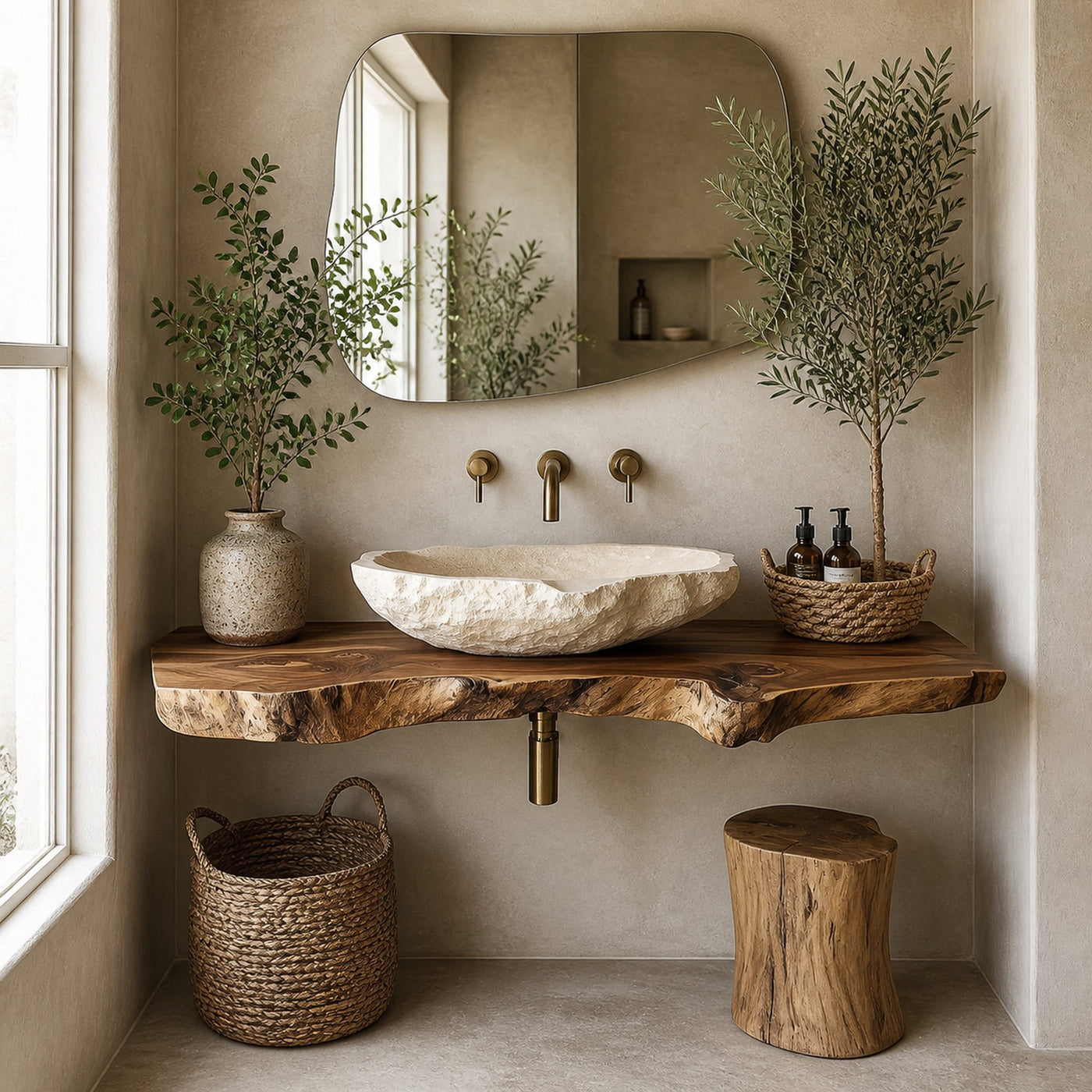 Midcentury Natural Wood Vanity Bathroom