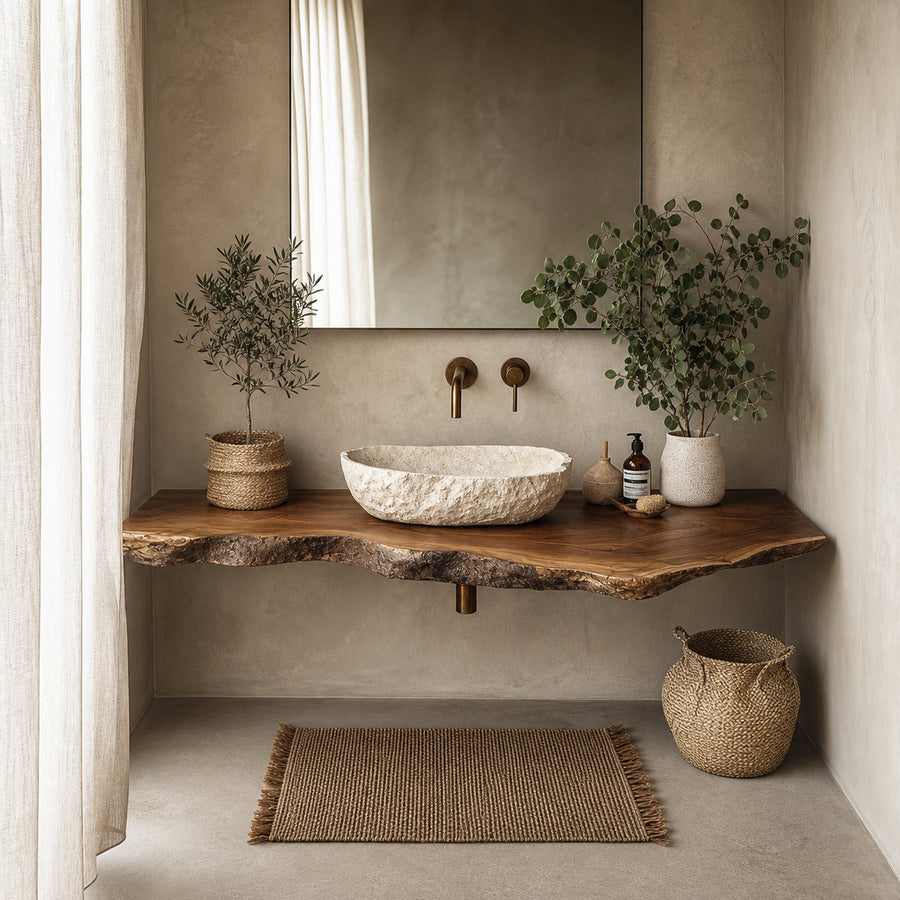 Midcentury Solid Wood Shelf Vanity Bathroom