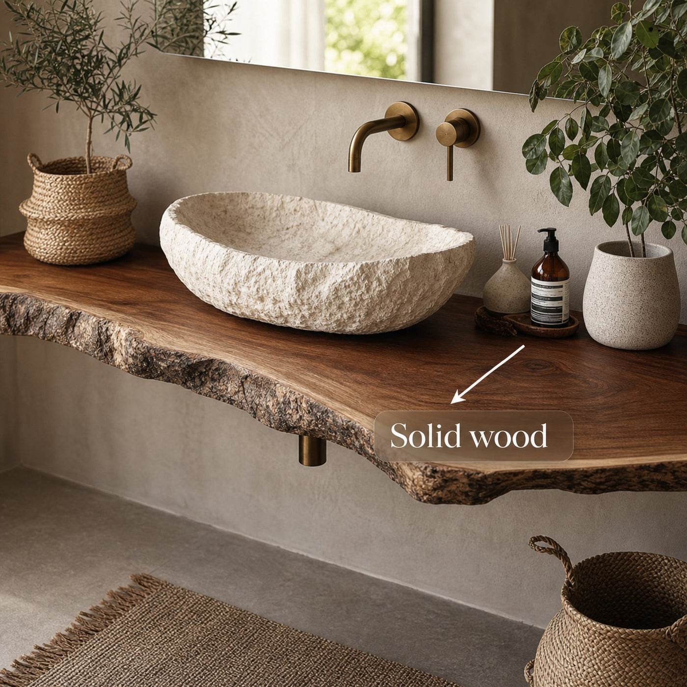 Midcentury Solid Wood Shelf Vanity Bathroom - product view 2