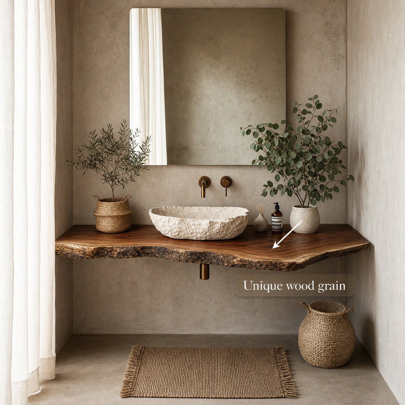 Midcentury Solid Wood Shelf Vanity Bathroom - product view 3