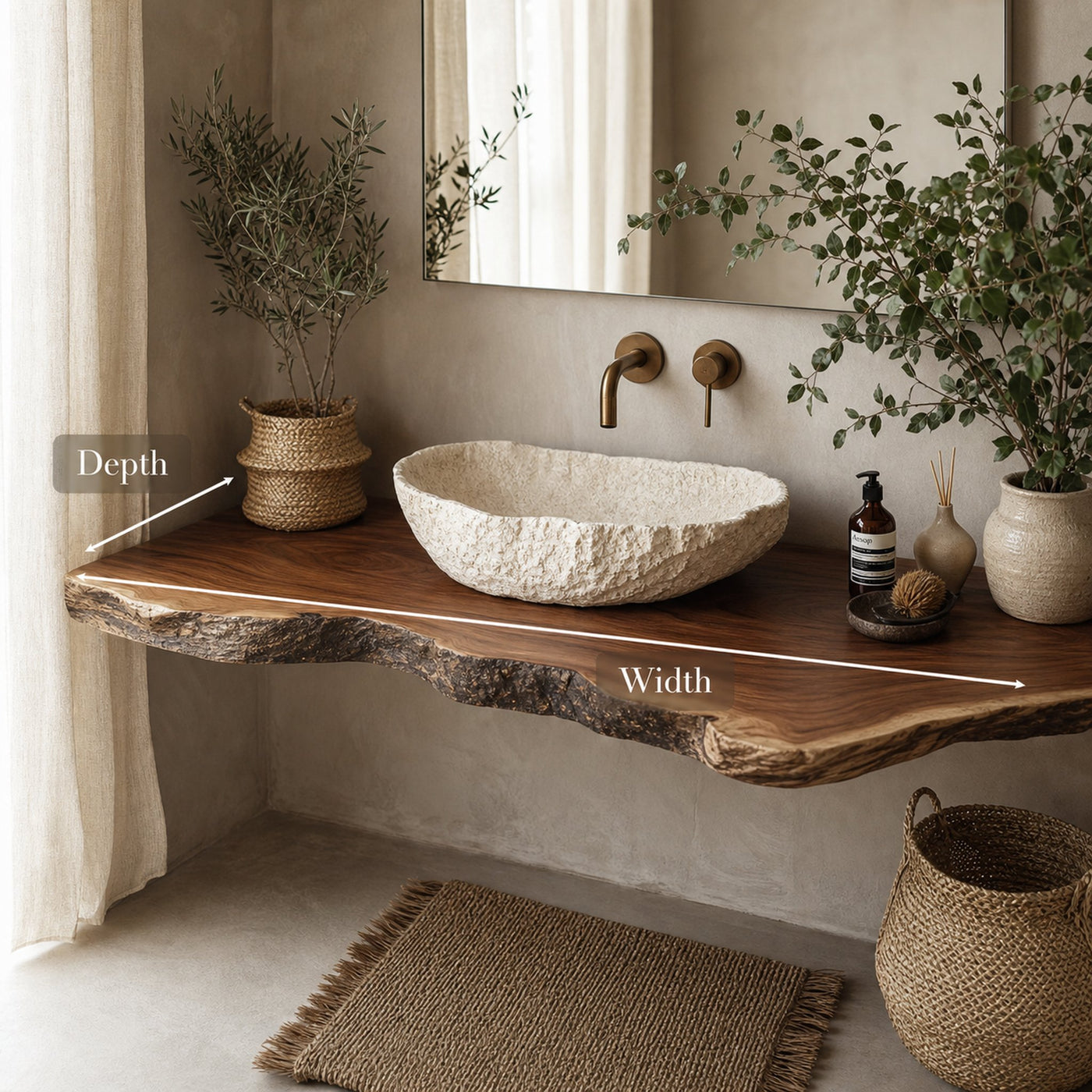 Midcentury Solid Wood Shelf Vanity Bathroom - product view 4