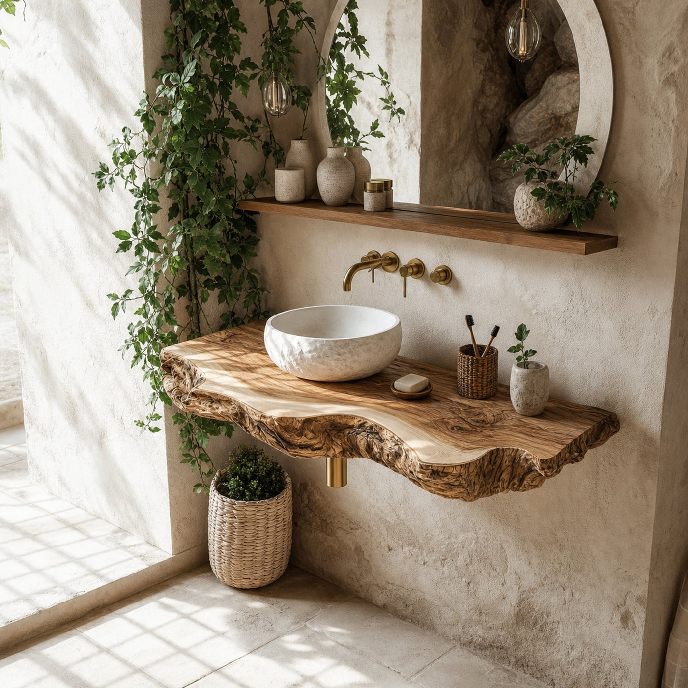 Midcentury Stone Basin Vanity Bathroom - product view 2