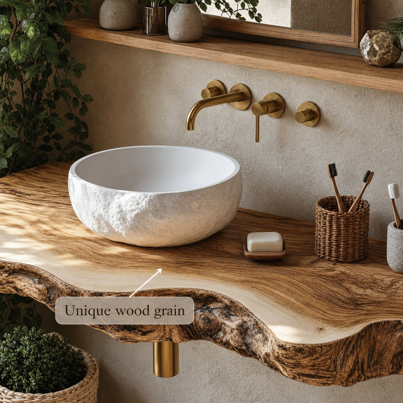 Midcentury Stone Basin Vanity Bathroom - product view 3