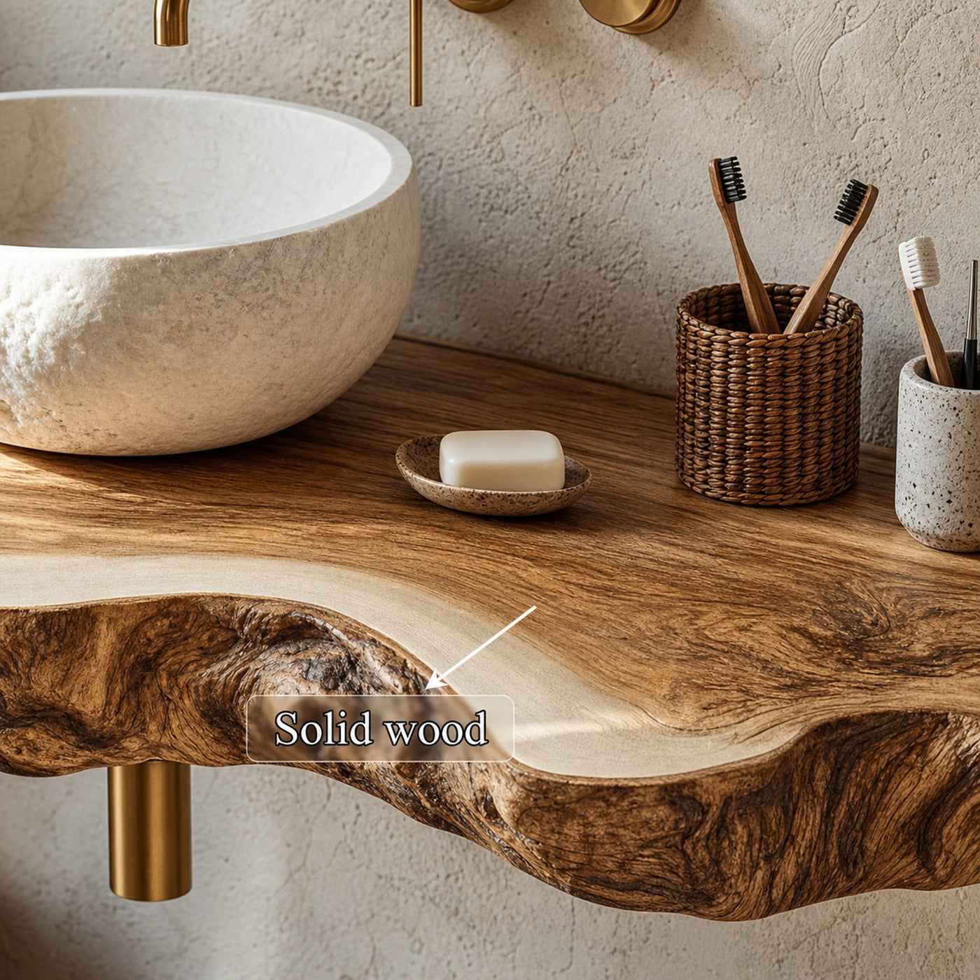 Midcentury Stone Basin Vanity Bathroom - product view 4
