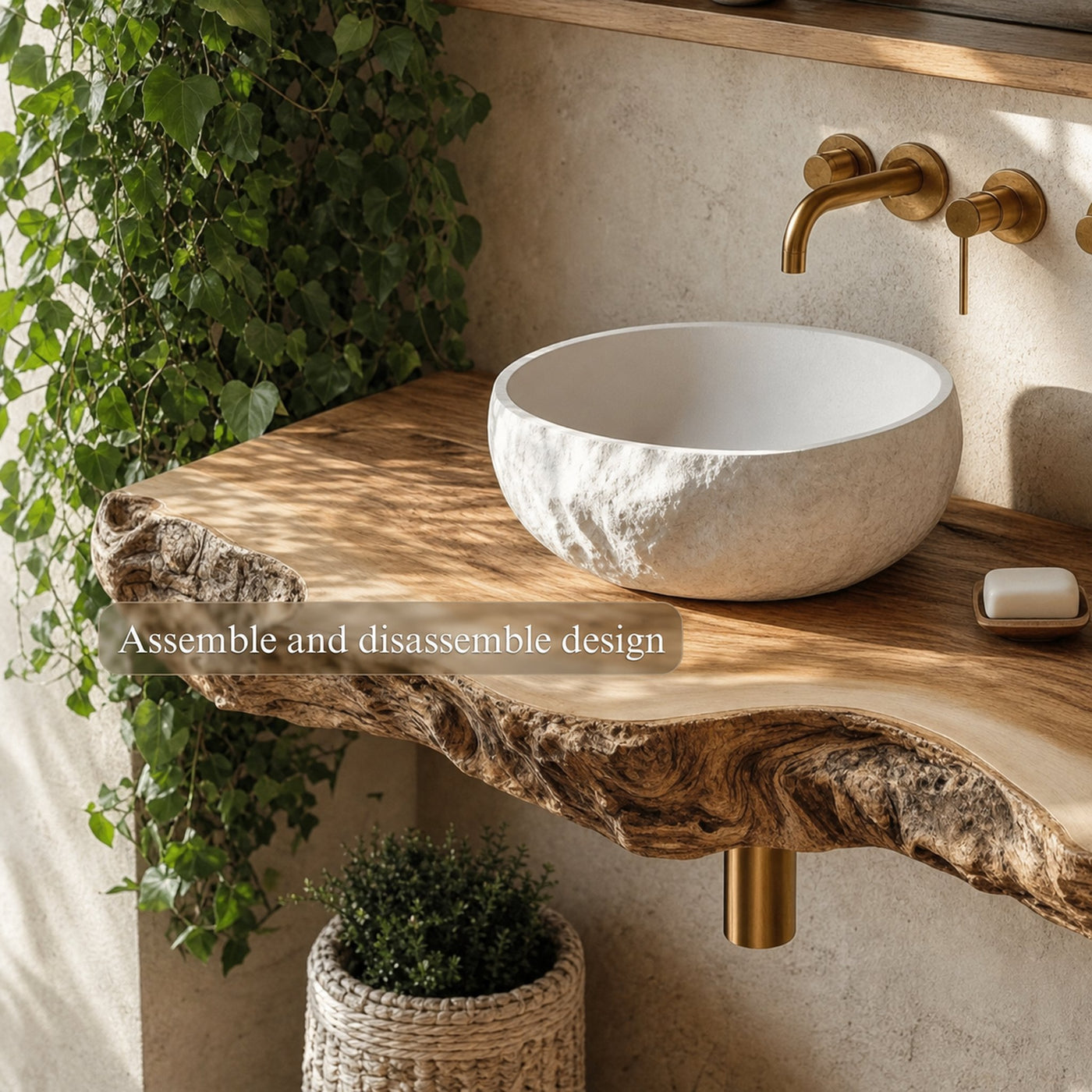 Midcentury Stone Basin Vanity Bathroom - product view 5
