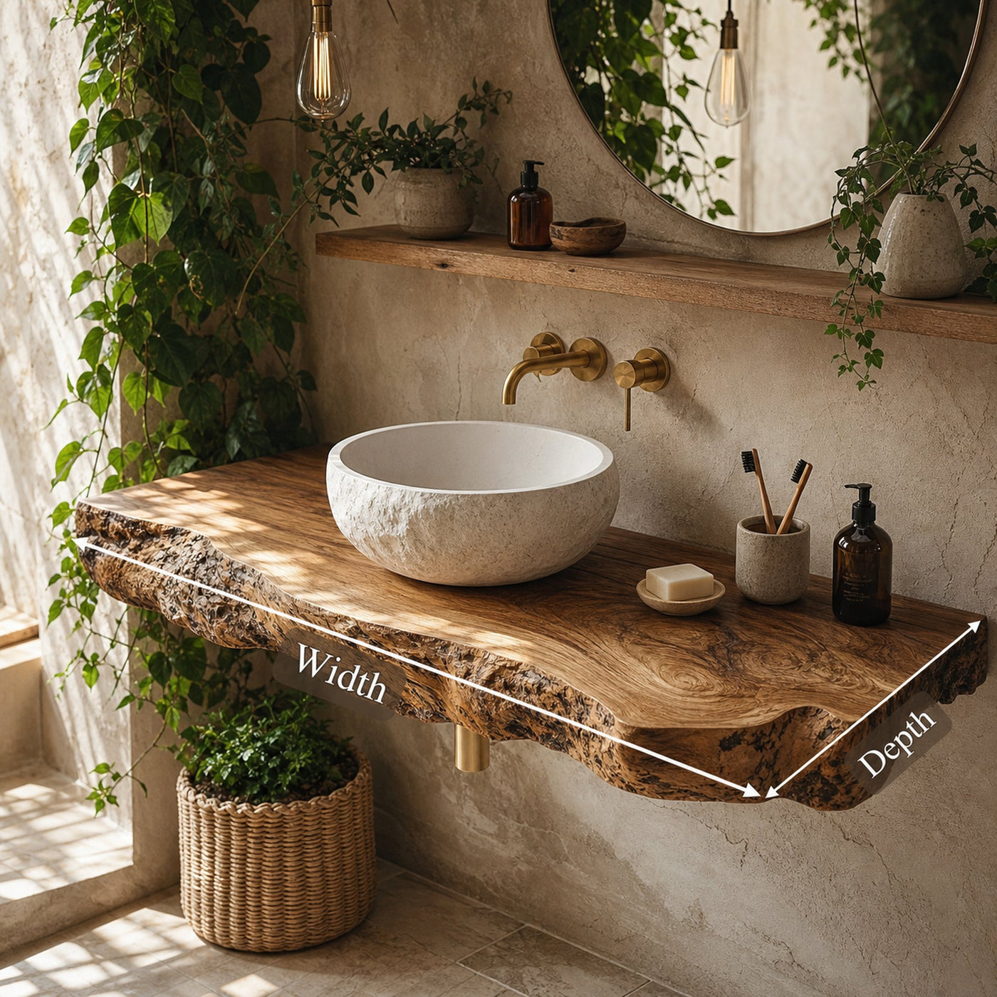 Midcentury Stone Basin Vanity Bathroom - product view 6