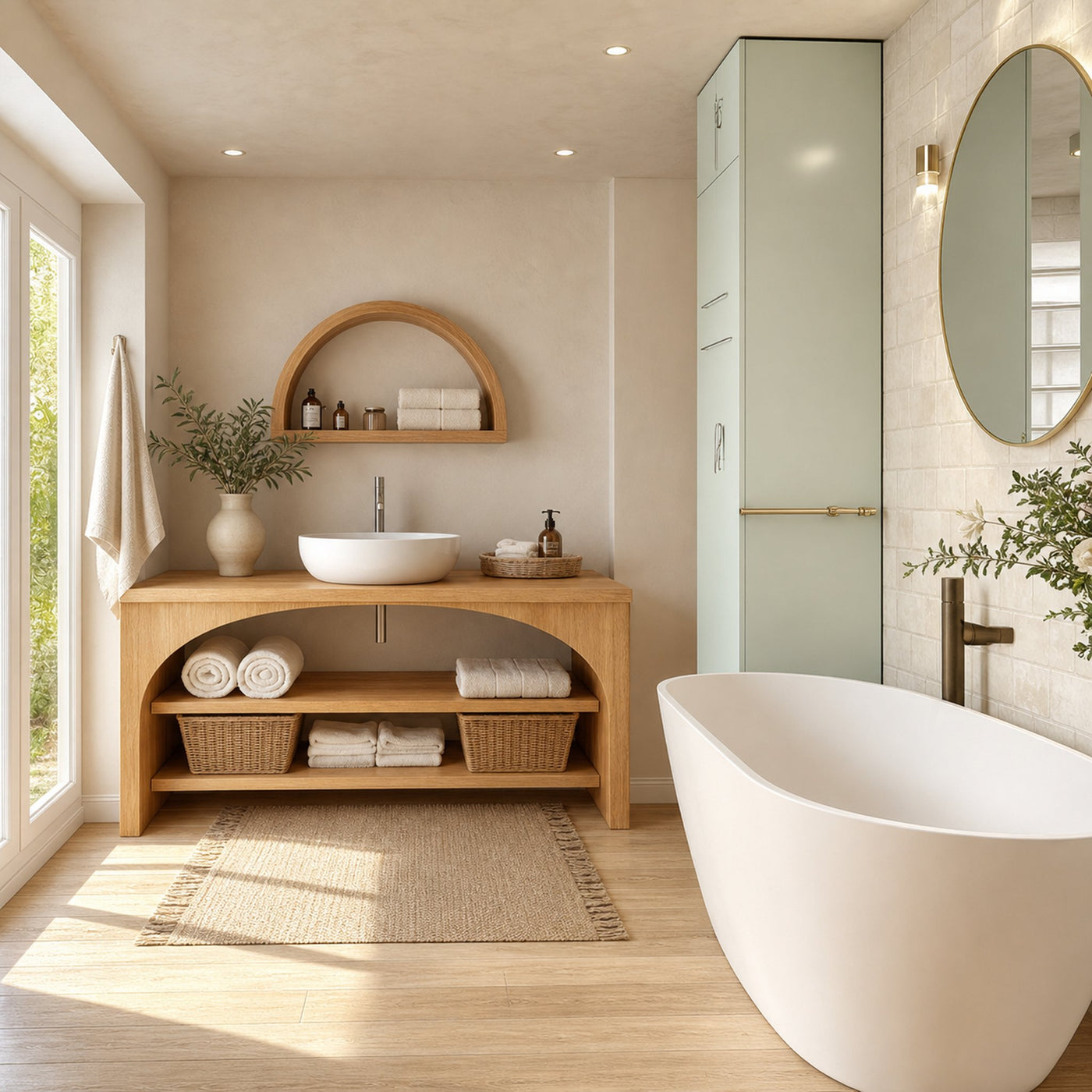 Minimal Bathroom Vanity Cabinet With Open Shelving And Storage Compartments - product view 2