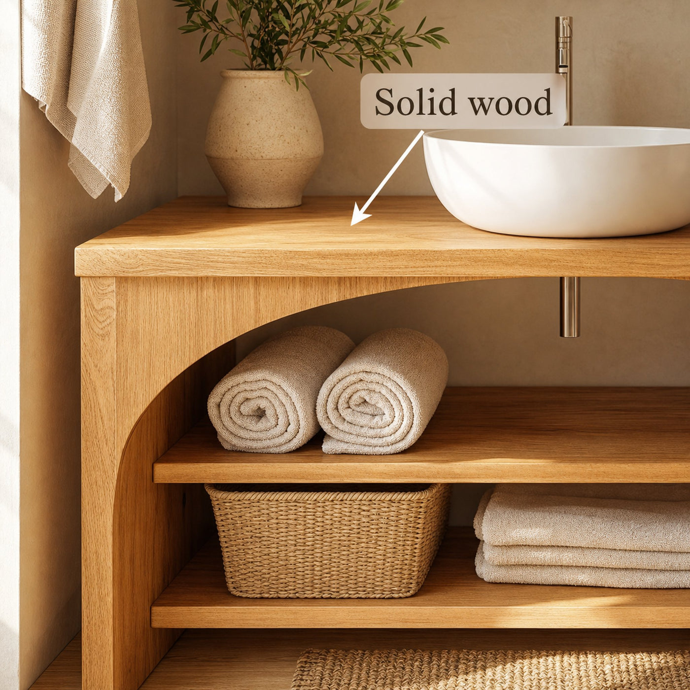 Minimal Bathroom Vanity Cabinet With Open Shelving And Storage Compartments - product view 3