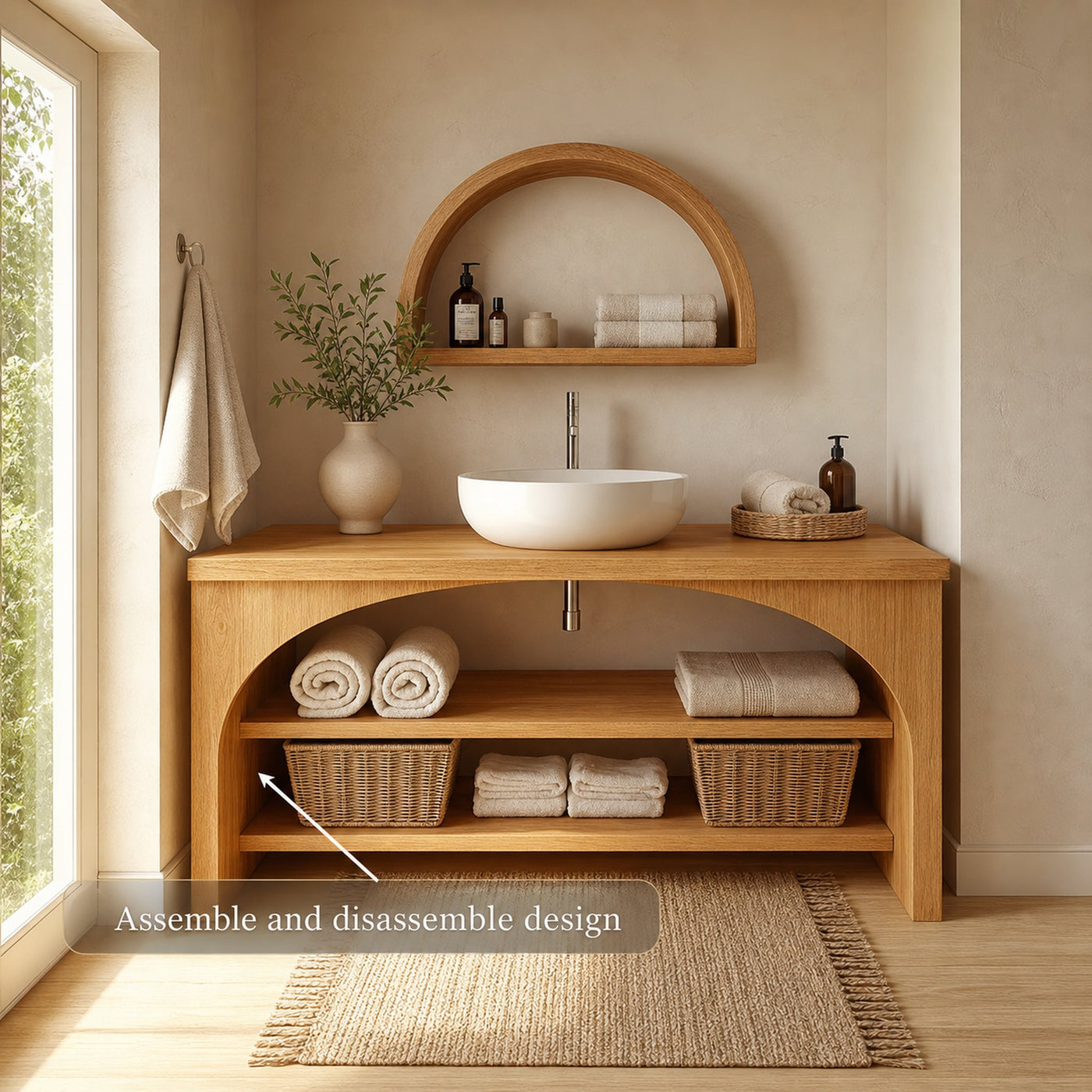 Minimal Bathroom Vanity Cabinet With Open Shelving And Storage Compartments - product view 4