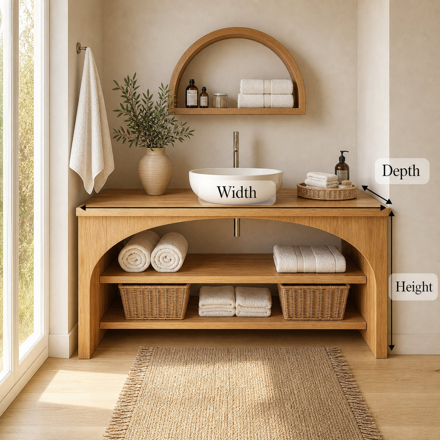 Minimal Bathroom Vanity Cabinet With Open Shelving And Storage Compartments - product view 5