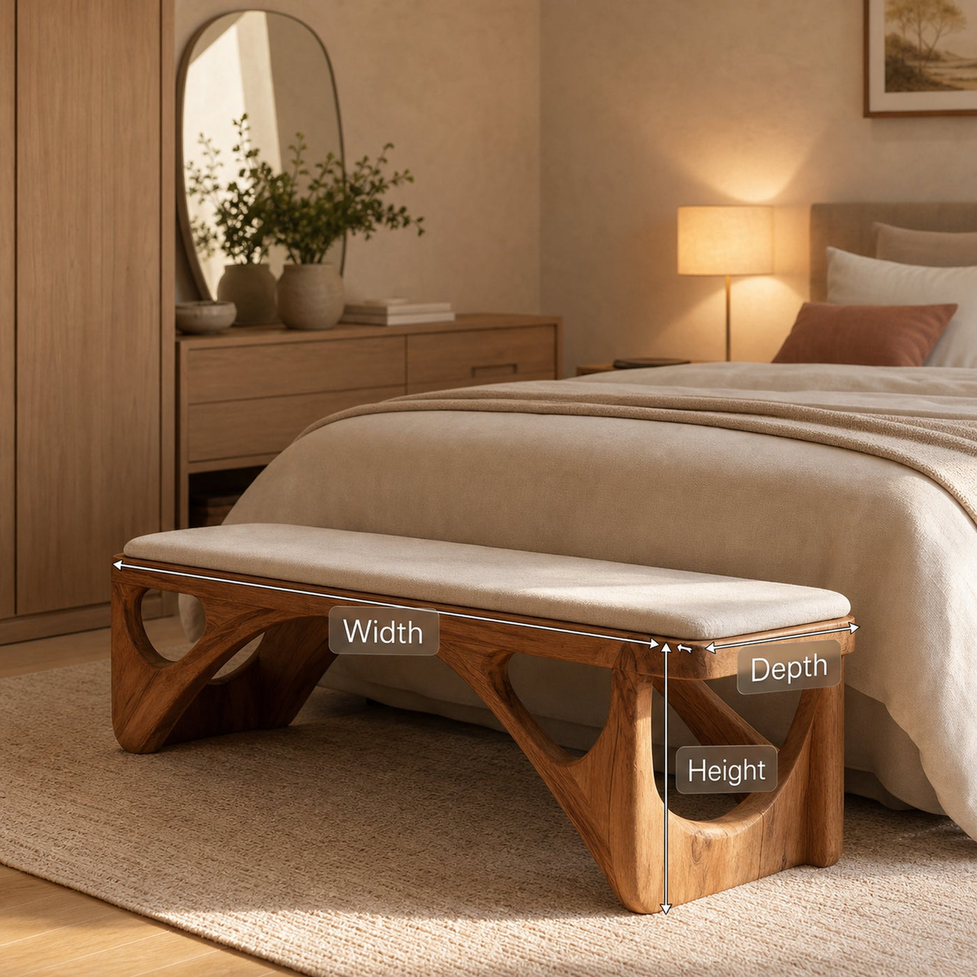 Minimalist Curved Wood Bench For End-of-Bed Design - product view 7