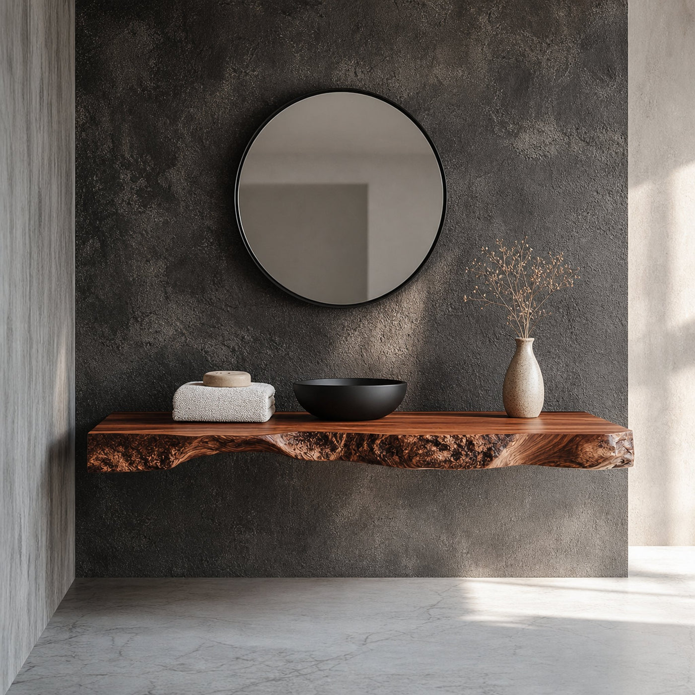 Minimalist Rustic Bathroom Vanity Floating Wood Shelf Console