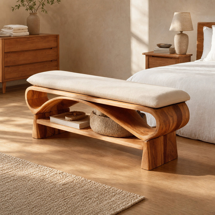 Minimalist Solid Wood Bench For Bedroom Interior Design