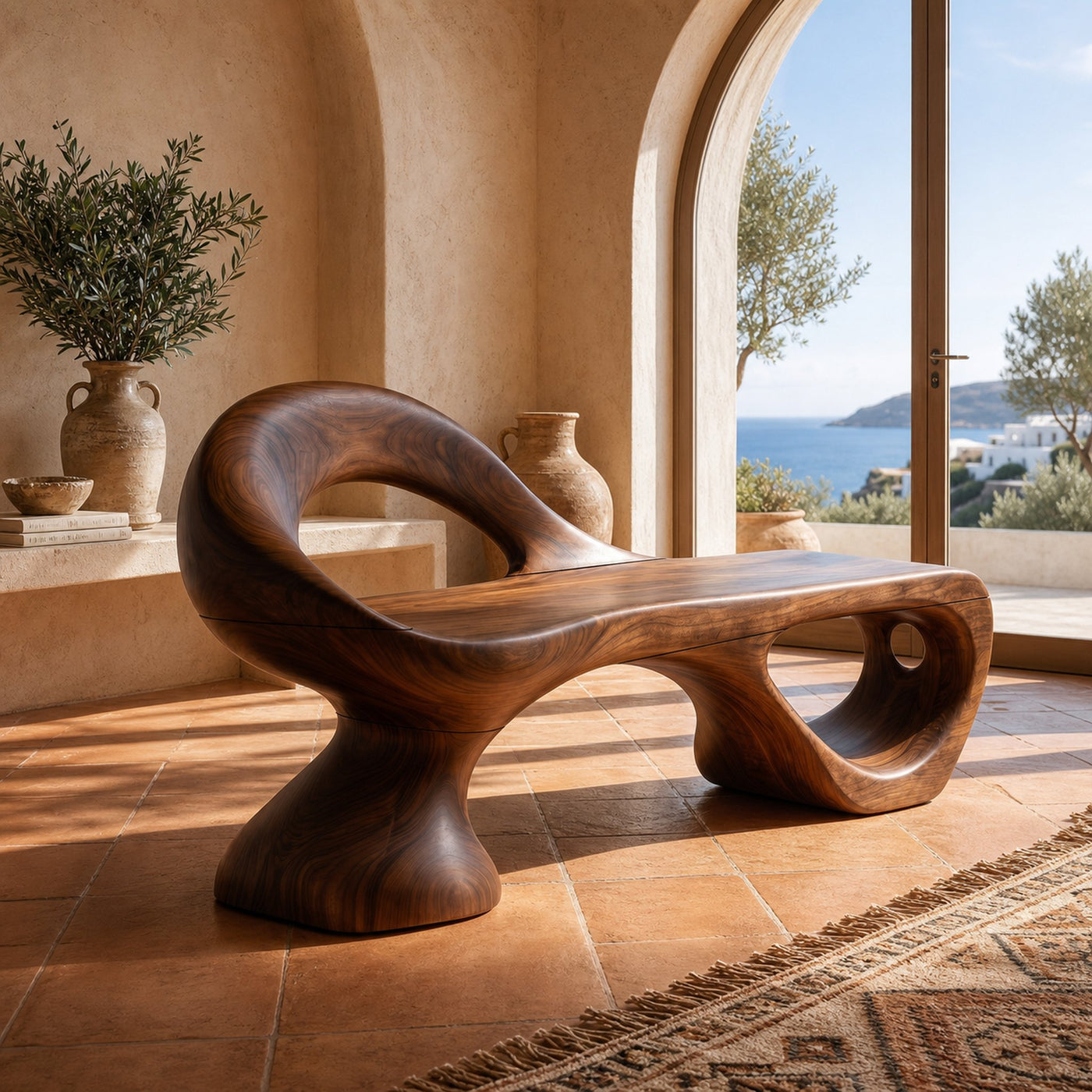 Minimalist Spiral Sculpted Bench For Garden Interior Space